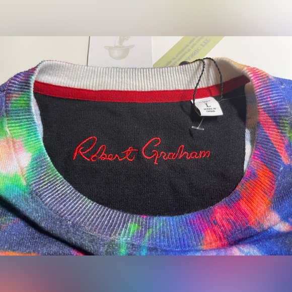 NWT Robert Graham Men Sweater Swell Colorful Print Linen Blend Crewneck L $178 - Picture 4 of 11